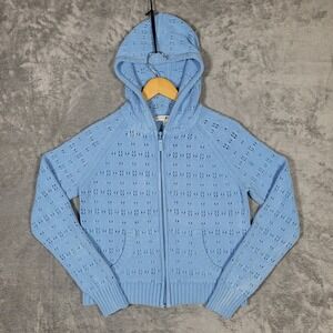 Tommy Hilfiger Womens L Sweatshirt Hoodie Zip Up Blue Grandma Knit Grandmacore